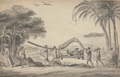 Reisende i en Palanquin i India