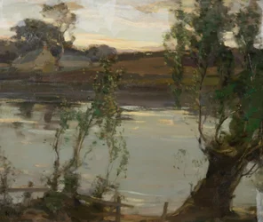 Et stille basseng, kveld (olje på lerret)