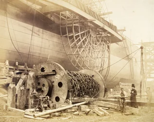 Isambard Kingdom Brunel (1806–59) ved siden av 'Great Eastern', ca. 1857