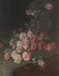 Roser og mahogni, ca. 1900 (olje på panel)