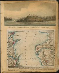 Blokaden av Potomac. Kart som viser unions- og opprørsbatteriene i januar 1862. Opprørerne evakuerte alle batteriene sine natten til 4. mars 1862. LOC gvhs01.vhs00066