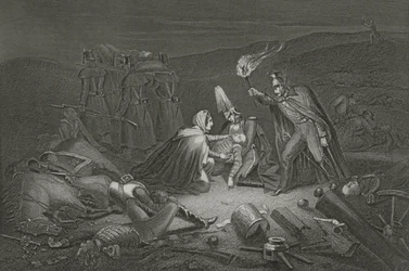 The Battle Field of the Alma, the Night after the Battle, gravert av D.J. Pund