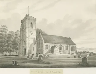 Kinver kirke: sepia tegning
