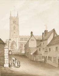 Wolverhampton - St. Peters kirke: sepia-tegning, 1838