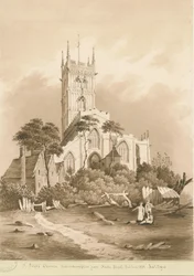 Wolverhampton - St. Peters kirke: sepia-tegning, 1838