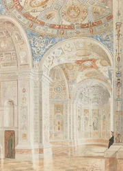 Interiør i Villa Madama med dekorasjoner av Giulio Romano og Baldassare Peruzzi, 1897.