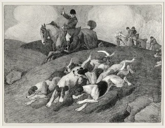 Jaktscene (litho)