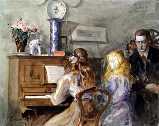 Kunstnerens barn rundt pianoet