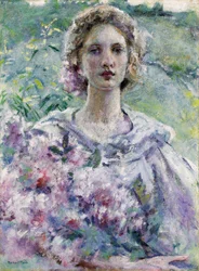 Kvinne med blomster. Maleri av Robert Reid (1862–1929). Olje på lerret. Privat samling.