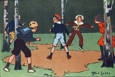 Fire hjørner. Gravering i "" Hva spiller vi? “” av E. Weber med akvarelltegninger av Robert Salles (1871-1929). Librairie Garnier Freres, Paris