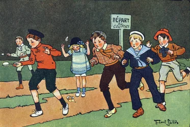 Eggraset. Gravering i "" Hva spiller vi? “” av E. Weber med akvarelltegninger av Robert Salles (1871-1929). Librairie Garnier Freres, Paris