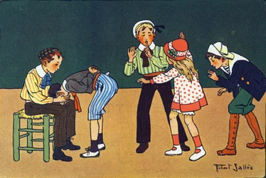 Den varme hånden. Gravering i "" Hva spiller vi? “” av E. Weber med akvarelltegninger av Robert Salles (1871-1929). Librairie Garnier Freres, Paris