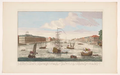 Utsikt over elven Neva i St. Petersburg fra vestsiden Et perspektivbilde av Neva, mot øst (...) (tittel på objekt)