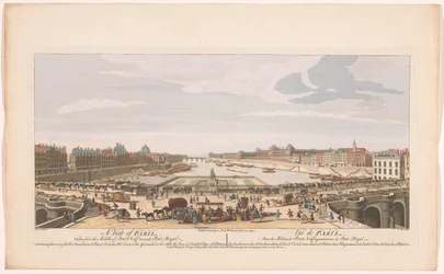 Utsikt over Pont Neuf over elven Seinen i Paris, med utsikt mot Pont Royal En utsikt over Paris, tatt fra midten av Pont Neuf mot Pont Royal (...) (tittel på objekt) Paris (serietittel)