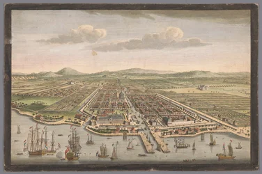 Utsikt over byen Batavia Byen Batavia på øya Java og hovedstad for alle de nederlandske fabrikkene og bosetningene i Øst-India (tittel på objekt) Nederzettingen van de VOC (serietittel)