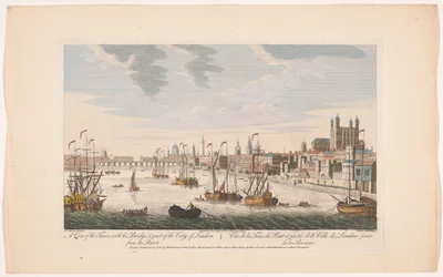 Utsikt over City of London fra Themsen Utsikt over The Tower, med broen, og en del av London. Fra elven (tittel på objekt) London (serietittel)
