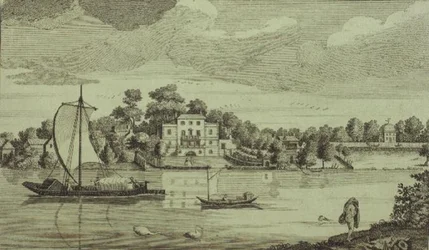 Utsikt over det berømte herr pavens hus på Twickenham, ca. 1750 (gravering)