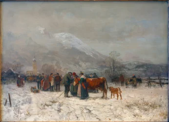 Storfemarked om vinteren nær Mittenwald