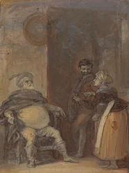 Falstaff med Mistress Quickly og Bardolph