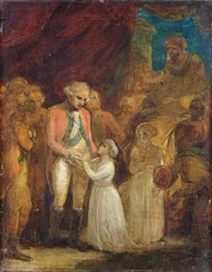 The Two Sons of Tipu Sahib, Sultan of Mysore, blir overlevert som gisler til general Cornwallis (1738-1805), ca. 1792 (olje på lerret)