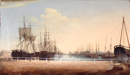 En vestutsikt over den nye dokken i Kingston upon Hull (olje på lerret)