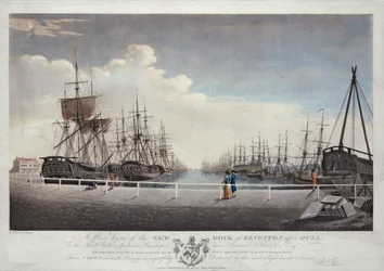 En vestutsikt over den nye dokken i Kingston upon Hull
