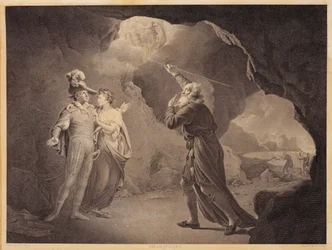 Prospero, Ferdinand og Miranda. Fra William Shakespeares "Stormen", 4. akt,1.scene
