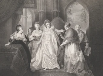 Dronning Catherine, kardinal Wolsey og kardinal Campeius Sha..., først utgitt 1796, gjenutgitt 1852.