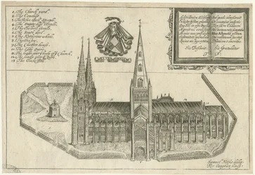 Lichfield Cathedral - South View: kobberplategravering, og [1600-tallet]