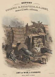 Rapport fra oberst R. Delafield, U.S. Army, og major of the Corps of Engineers, on the Art of War in Europe i 1854, 1855, og 1856, litho av Bowen und Co., 1860 (chromolitho)