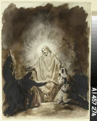 Kristus velsigner to knelende personer