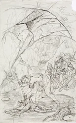 Lemminkäinens mor i Tuonela, en skisse for en tegneserie med Kalevala-tema