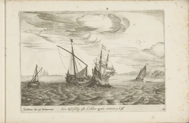Wijdschip av lichter En Wyt-schip ofte Lichter groot ca 30 Last / Lichter de 30 Tonneaux (tittel på objekt) Diverse skip går ikke på se sert dans les Provinces Unies