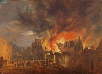 Brussel i brann, med guvernøren erkehertug Leopold Wilhelm som ser på (olje på lerret)