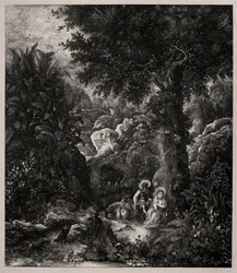 Hvil på flukten til Egypt med et esel, 1871.