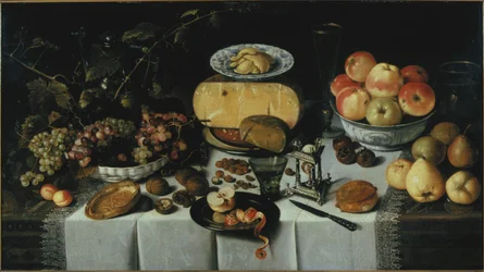 Stilleben med ost og frukt, 1625.