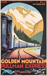 En plakat for Compagnie Internationale des Wagons-Lits som reklamerer for Golden Mountain Pullman Express, ca. 1930 (fargelitografi)