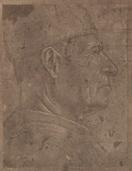 Tegning av et mannshode i profil av Agnolo Gaddi