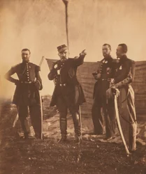 Fransk general Pierre Bosquet (i midten), som gir ordre til sin stab, Krimkrigen, Krim, Ukraina