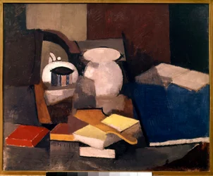 Stilleben med bøker og kort Maleri av Roger de La Fresnaye (1885-1925) 1913 Søn. 0,6x0,73 m Paris, musee national d