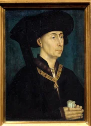 Portrett av Filip III av Burgund, kalt Filip den gode (1396-1467). Han bærer dekorasjonen til Den gylne skinns orden. 1445. Mål: 0,31 x 0,23 m. Dijon, Musée des Beaux-Arts