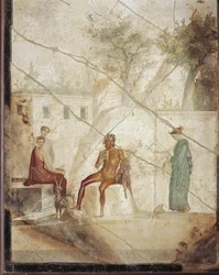 Fresco som viser Pan og nymfer fra Pompeii, Italia