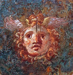 Gorgona eller Gorgo - Detalj av en freskomaleri av Pompei Casa dei Vettii 1. århundre e.Kr.