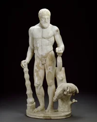 Marmorstatuett av Hercules og den erymantiske villsvinen (marmor)