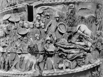 Miraculous Rain, detalj fra kolonnen til Marcus Aurelius, AD 180-196 (marmor) (s/hv-bilde)