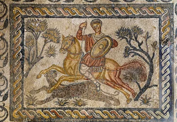 Panterjaktscene - Mosaikk, 4. århundre e.Kr