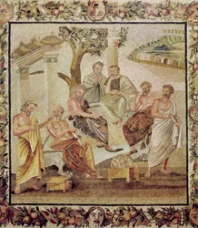 Platon samtaler med sine elever, fra huset til T. Siminius, Pompeii (mosaikk) (se også 156873)