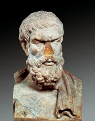 Portrett av Epicurus (341-cirka 270 f.Kr.), gresk filosof, ca. 100–150 e.Kr. (marmorbyste)