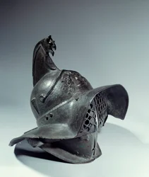 Roman Antiquite: Gladiator-hjelmen brukes under kamper. Finn Pompei. Paris, Musée du Louvre