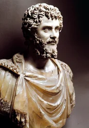 Romersk kunst: "Marmorbyste av den romerske keiseren Septimius Severus (keiser av 193 - 211 e.Kr.)" - Roma, capitolini museum - Byste av keiser Septimius Severus (Lucius Septimius Severus Pertinax)
